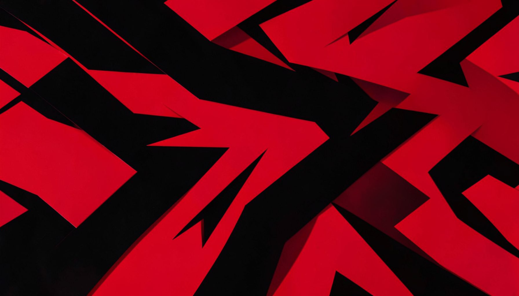 Bold red and black geometric pattern with a dynamic arrow shape, evoking speed and precision